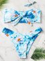 Geblümt Batik Knoten Bikini Badeanzug