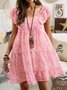 Pink Kurzarm Lässig V-Ausschnitt Kleider