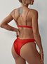Farbblock V-Ausschnitt Bikini Badeanzug