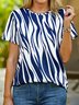Damen Gestreift Sommer Lässig Jersey Kurzarm Passen Rundhals Regelmäßig H-Linie T-Shirt