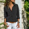 Damen Fashion mit Reverskragen Unifarben V-Ausschnitt Langarm Bluse