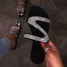 Women Shiny Slippers Casual Embellished Toe Post Shoes
