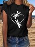 Retro Kurzarm Fliegend Libelle Liebe Print Große Größen Lässig Blusen&Shirts