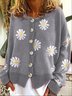 Normale Geblümte Strickjacke mit Langarm
