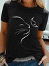 Katze Und Schmetterling Kurz Ärmel Rundhals Große Größen Lässig T-Shirt