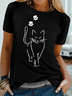 Katze Rundhals Kurzarm Lässig T-Shirt
