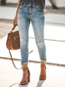 Lässig Unifarben Herbst Normal Mikroelastizität Regelmäßige Passform Glatt Hosen Denim Regelmäßig Größe Jeans für Damen