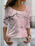Lässig Geblümt Herbst Leicht Weit Jersey Bestseller Langarm Regelmäßig T-Shirt für Damen
