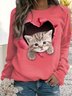 Sport Herbst Katze Täglich Weit Jersey Standard Langarm H-Linie Sweatshirts für Damen