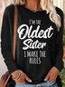 Rundhals Langarm Textbriefe Regelmäßig Mikroelastizität Regelmäßige Passform Bluse für Damen