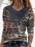 Abstrakt Print Shirt Ausschnitt mit Knopf Langarm Jersey Noracora