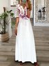 Patchwork Spitze Lässig V-Ausschnitt Blumenmuster Kleid