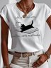 Katzen Muster T-Shirt Jersey Rundhals Lässiger Stil Noracora