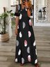Lässig Asymmetrisch Ausschnitt Federmuster Print Weit Kleid