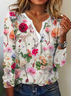 Blumenmuster Shirt V-Ausschnitt Langarm romantisch Noracora