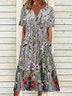 Gekerbt Blumenmuster Lässig Jersey Kleid