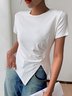 Unifarben Kurzarm Rundhals Lässig Irregulär Handwerkskunst Tunika T-Shirt
