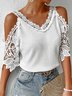 Polyester Baumwolle V-Ausschnitt Spitze Lässig Bluse