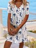 Blau Geblümt Weit Lässig Schnalle Kleid
