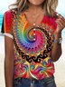 V-Ausschnitt Abstrakt Print Weit Hollow-out Lässig Bluse