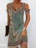 Ethnisch Blumenmuster Kleid Retro V-Ausschnitt Gewebe Spaghettiträger Noracora