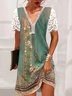 Spitzenkleid Blumenmuster Retro Stil Kurzarm V-Ausschnitt Noracora