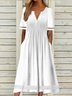 Unifarben Kurzarm Schnalle Ausgehöhlt Spitze Freizeitkleid