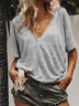 Damen Sommer Casula Weit V-Ausschnitt T-Shirt Blusen & Shirts