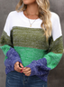Damen Farbblock Langarm Bequem Lässig Pullover