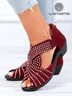 Schwarz Strass Pantolette Hohl Offen Blockabsatz Noracora