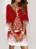 Damen Weihnachten V-Ausschnitt Langarm Bequem Lässig Kurz Kleid