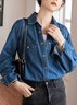 Hemdkragen Langarm Unifarben Regelmäßig Weit Bluse für Damen