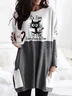 Lässig Katze Rundhals Langarm T-Shirt