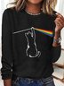 Lässig Katze Rundhals Langarm T-Shirt