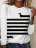 Lässig Gestreift Rundhals Langarm T-Shirt