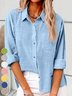Hemdkragen Langarm Unifarben Regelmäßig Weit Bluse für Damen