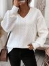 Lässig V-Ausschnitt Unifarben Sweatshirt Reißverschluss