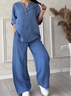 Damen Unifarben Kapuze Langarm Bequem Lässig Bluse mit Hose Zweiteiliges Set