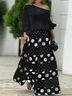 Damen Polka Dots Dreiviertelärmel Bequem Lässig Bluse mit Rock Zweiteiliges Set