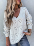 Damen Garn/Wollgarn Unifarben Langarm Bequem Lässig Perlen Pullover