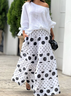 Damen Polka Dots Dreiviertelärmel Bequem Lässig Bluse mit Rock Zweiteiliges Set