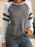Lässig Farbblock Rundhals Langarm T-Shirt
