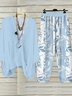 Damen Geblümt V-Ausschnitt Dreiviertelärmel Bequem Lässig Bluse mit Hose Zweiteiliges Set