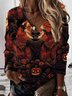 Lässig V-Ausschnitt Halloween Sweatshirt Print