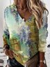 Lässig V-Ausschnitt Geblümt Sweatshirt