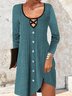 Damen Farbblock Langarm Bequem Lässig Spitze Midikleid
