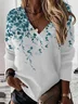 Lässig V-Ausschnitt Blätter Sweatshirt