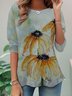 Lässig Gänseblümchen Rundhals Langarm T-Shirt
