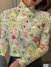 Langarm Geblümt Print Regelmäßig Mikroelastizität Regelmäßige Passform Bluse für Damen