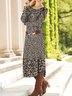 Damen Blumenmuster Frühling/Herbst Kleid Rundhals Langarm T-Shirt-Kleid H-Linie Kleid